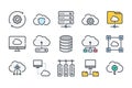 Server and Cloud computing related color line icon set.